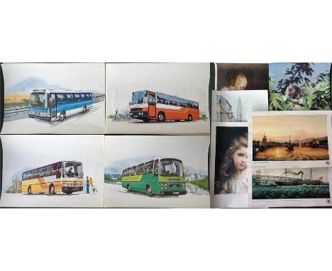 Selection of ART PRINTS on heavy quality paper, by Terry McKirragan issued by Volvo Bus (GB) in 1981 of B58 coaches in servic