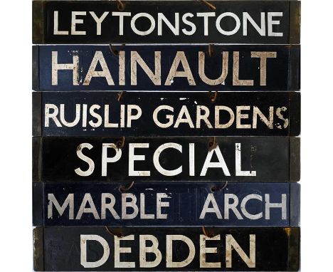 Set of London Underground Standard (pre-1938) Tube Stock enamel DESTINATION PLATES from the Central Line. 3 double-sided plat