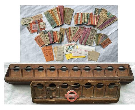 London Transport bus/tram/trolleybus conductor's TICKET RACKS x 2, one 20-position (good condition), one 14-position (worn co