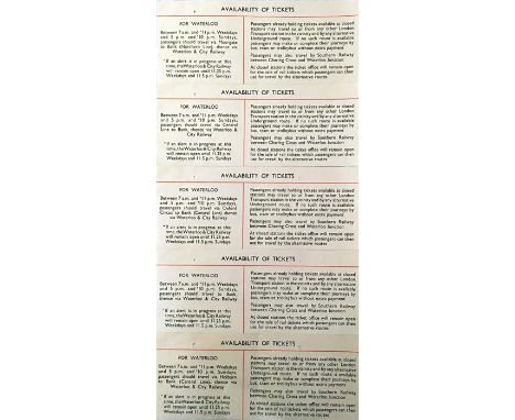 Selection of WW2 London Transport Underground PAPER STICKERS dated September 1944 with instructions on reverse 'Post on Air R