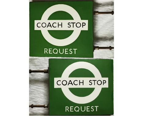 London Transport 1950s/60s enamel COACH STOP FLAG 'Request'. A traditional 'boat'-type (two-sided, hollow) flag complete with