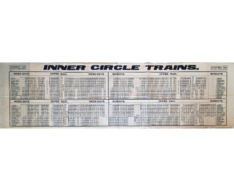 1905 London Underground Inner Circle Trains TIMETABLE POSTER. December 1905 and until further notice. No operating company me