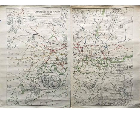 1927 Railway Clearing House 'Official Railway MAP of London & its Environs'. These highly detailed, coloured maps were produc