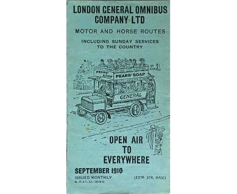 London General Omnibus Company Ltd fold-out LEAFLET of Motor and Horse Routes dated September 1910 from the monthly series wh