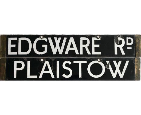 London Underground O/P/Q-Stock enamel DESTINATION PLATE for Edgware Road & Plaistow on the District Line and/or Hammersmith &
