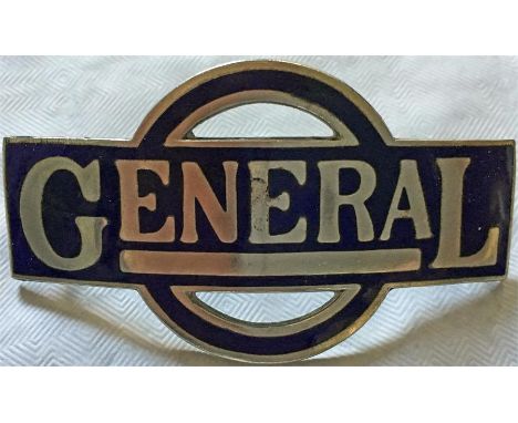 London "General" Omnibus Company bus driver's/conductor's CAP BADGE in blue enamel as issued from c1914 until 1933. In very g