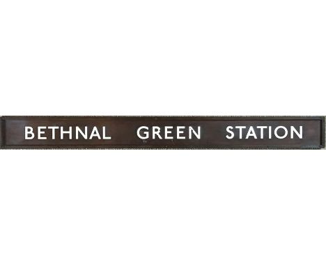 London Underground bronze SIGN 'Bethnal Green Station'. Measuring  39" x 4" (99cm x 10cm), this is thought to have been locat
