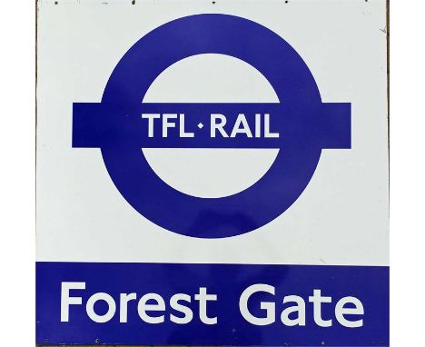 TfL-Rail PLATFORM ROUNDEL SIGN from Forest Gate station on the line from Liverpool Street to Shenfield taken over by TfL in 2