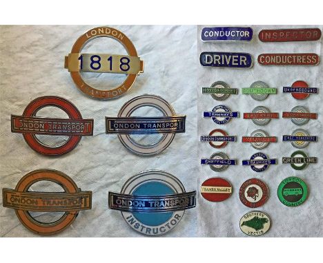 Selection of London Transport 'wages grade' CAP BADGES comprising tram/trolleybus driver/conductor (Gaunt), bus driver/conduc