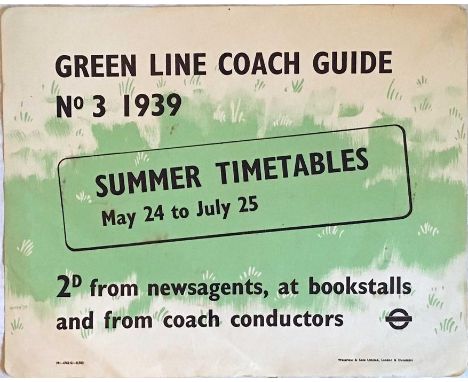 Original 1939 London Transport PANEL POSTER 'Green Line Coach Guide No 3, 1939 - Summer Timetables' by 'Beath' (John Myles Fl