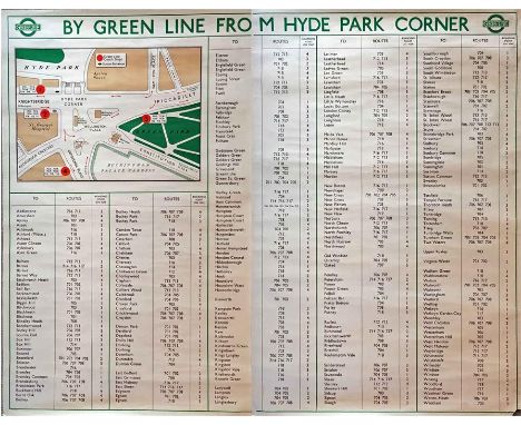 1947 London Transport POSTER 'By Green Line from Hyde Park Corner'. A pair poster (2 x double royal) issued in April 1947 for