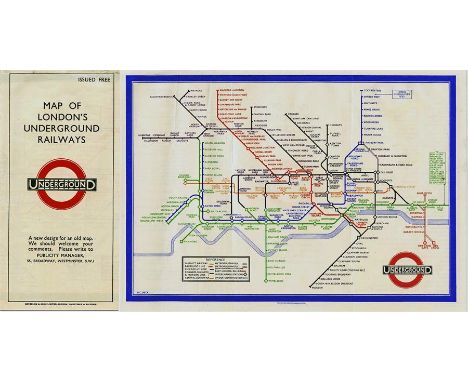 1933 first-edition of the Harry Beck London Underground POCKET DIAGRAMMATIC MAP with the famous cover slogan 'A new design fo