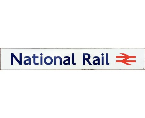 London Underground ENAMEL SIGN 'National Rail' with the NR logo. Measures 20" x 3" (50cm x 8cm) and in very good condition ot