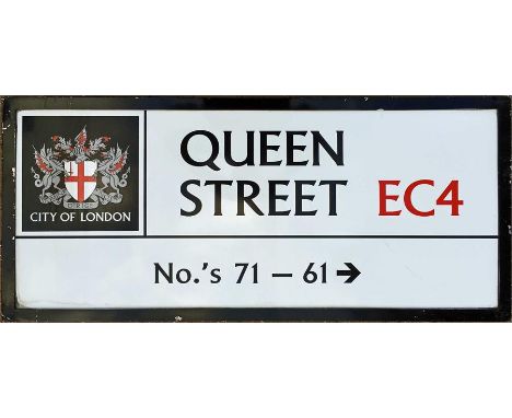 A City of London enamel STREET SIGN from Queen Street, EC4, a short thoroughfare situated between Cannon Street and Queen Vic