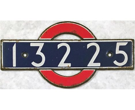 London Transport Underground enamel STOCK-NUMBER PLATE '13225' from 1938 P-Stock Driving Motor Car. These bullseye-style plat