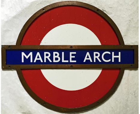 London Underground framed enamel PLATFORM ROUNDEL SIGN from Marble Arch station on the Central Line. One of the smaller, tunn
