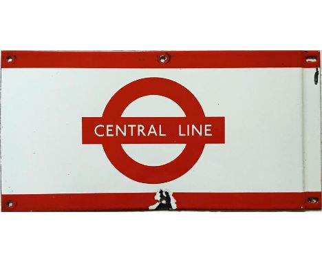 London Underground 1950s/60s enamel STATION FRIEZE PLATE for the Central Line with the line name on the bar of a traditional 