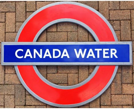 London Underground enamel PLATFORM ROUNDEL SIGN from Canada Water station on the Jubilee Line. A modern "silhouette" roundel 