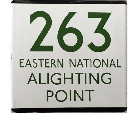 London Transport bus stop enamel E-PLATE for Eastern National route 263 lettered 'Alighting Point'. This route ran between Br