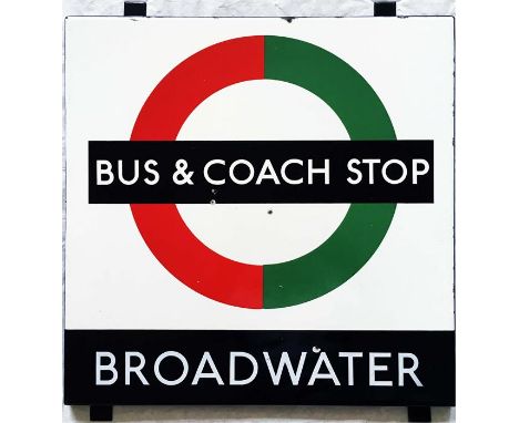 London Transport 1950s/60s Country Buses BUS & COACH STOP SHELTER PLATE 'Broadwater' from a 'Keston'-type wooden shelter in t