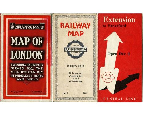 London Underground items comprising c1932 Metropolitan Railway MAP OF LONDON (The Met's own version of the Underground map) w