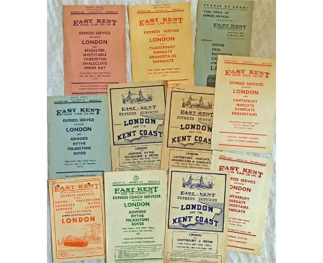 Selection of East Kent Road Car Co Ltd EXPRESS SERVICE LEAFLETS dated between the 1930s and early 1950s. A variety of destina