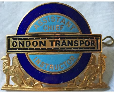 London Transport Buses Assistant Chief Instructor's CAP BADGE. The early 1960s issue, made of gold-coloured base-metal with e