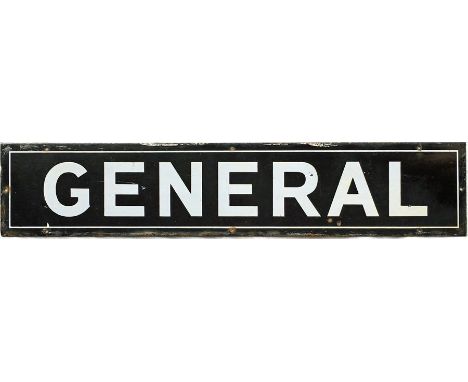 General' ENAMEL SIGN, thought to be a timetable/poster board header plate for LGOC buses though it has not been possible to s
