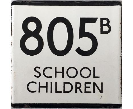 London Transport bus stop enamel E-PLATE for route 805B lettered 'School Children'. The 805B was a school service in Harlow a