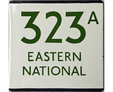 London Transport bus stop enamel E-PLATE for route 323A 'Eastern National' in green lettering. Whilst there was a London Tran