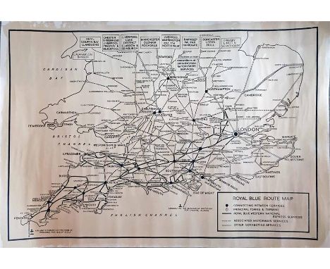 A Royal Blue Coaches ROUTE MAP POSTER thought to have been made for office use. Dated 1970, it shows the company's services a