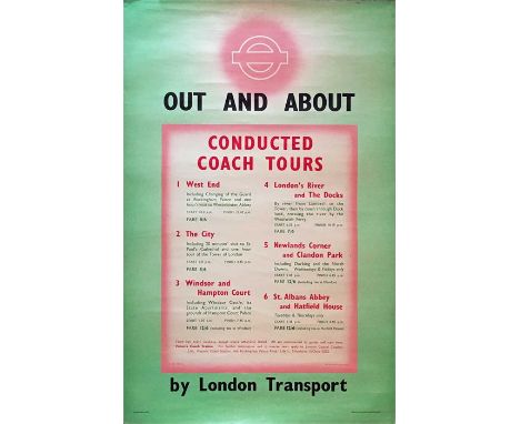 Original 1952 London Transport POSTER 'Out and About - Conducted Coach Tours'. Designer unknown, this poster is not listed by