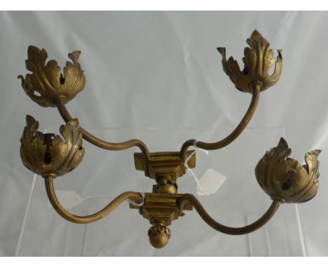 A Pair of Antique Gilt Brass Wall Sconces, with reeded supports and foliate light surround, converted.