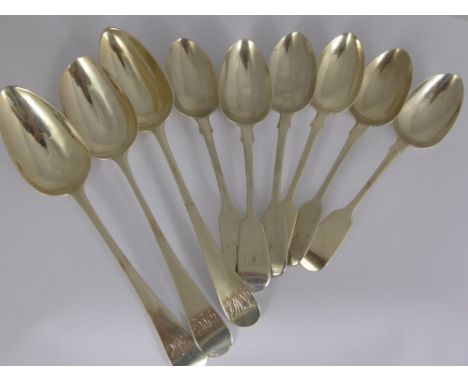 A Miscellaneous Selection of Solid Silver Teaspoons, including three teaspoons London hallmarked dd 1868/69 mm George W Adams