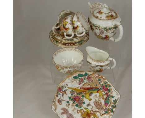 A Part Royal Crown Derby  " Olde Avesbury " Tea Service including teapot, sandwich plate, milk jug, six tea plates, six cups 