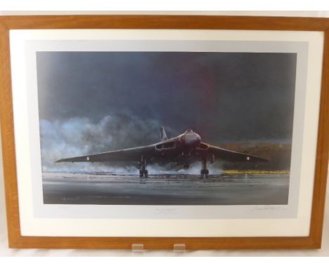 A signed limited edition print  " Vulcan Farewell " signed Michael Rondot, the Vulcan B 2, XH 558 was the last one in service