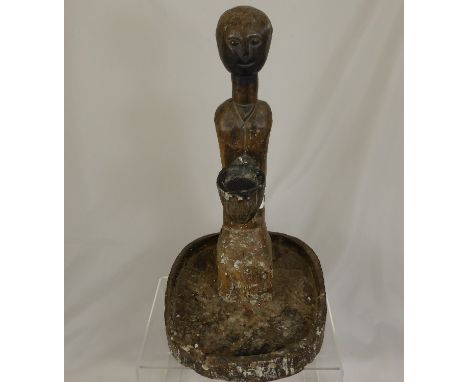A Wooden Isaquo Tribal Offering Light Stand, approx 70 cms