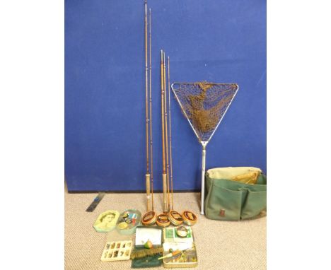 Two Vintage Split Cane Fishing Rods, including Farlows "Jubilee" and a "Allcocks Sapper", three piece rod and a quantity of a