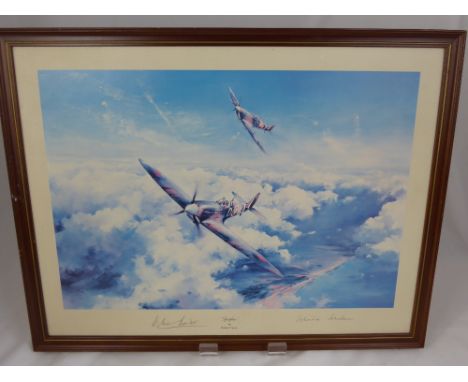 A signed limited edition print " Spitfire " signed Group Capt. Sir Douglas Bader and Air Vice - Marshall Johnie Johnson, appr