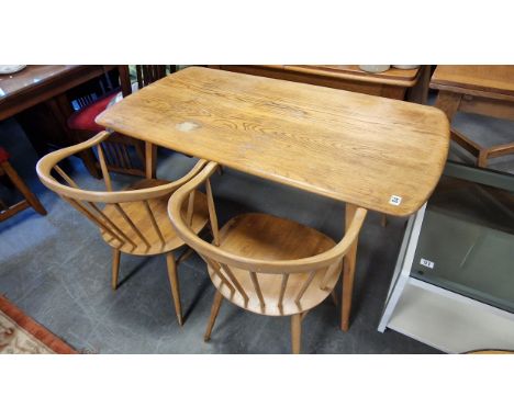 Ercol Blonde Mid-Century Teak Table and Chairs Pair - 137cm x 70 x 71cm high
