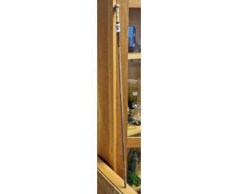 Antique Swagger/Walking Stick - Metallic Top, marked NF CF &amp; 18ct GP - 88cm long