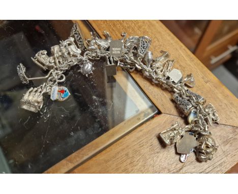 Vintage Silver Charm Bracelet - 90g total