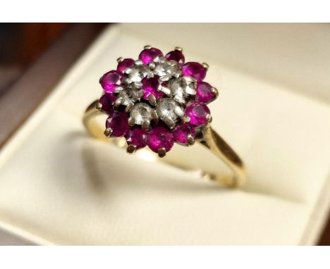 9ct Gold &amp; Ruby Cluster Ring, size S &amp; 4g