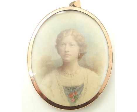 Oval hand painted miniature portrait 7 x 6 cm 