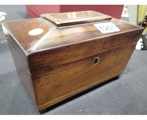 Georgian rosewood twin compartment tea caddy c1800 on ball feet (please see condition report) 