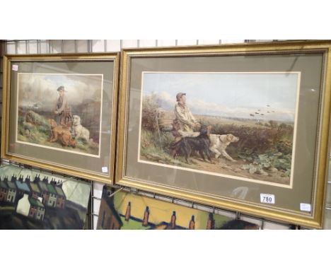 Pair of framed and glazed J Hardy Junior watercolours of hunting dog scenes 48 x 30 cm 