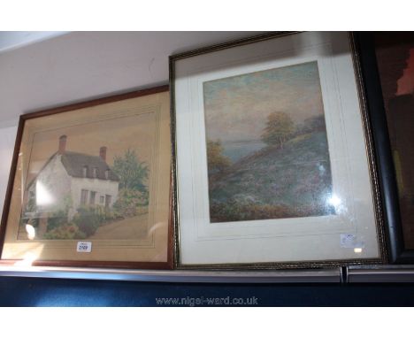 A Watercolour of a Thatched Cottage inscribed No. 7 Old Cleeve, Nr Watchet, Somerset, signed F. Poole 1942 and a Moorland Wat
