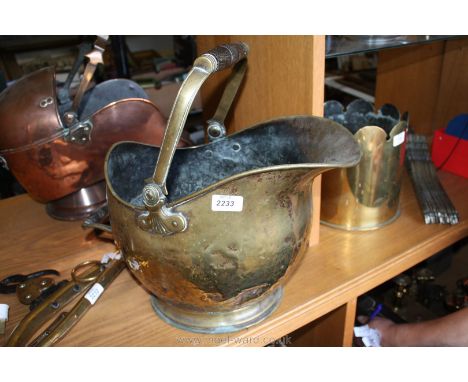 A Brass helmet shaped coal Scuttle, a/f