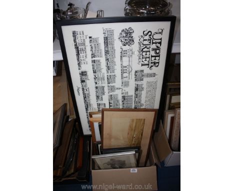 A quantity of pictures to include: Watercolour of cattle grazing and cathedral in distances signed lower right H. Earp senior