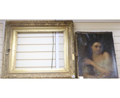 French School, oil on canvas, portrait of a young woman, in an ornate gilt gesso frame, 63 x 49cm